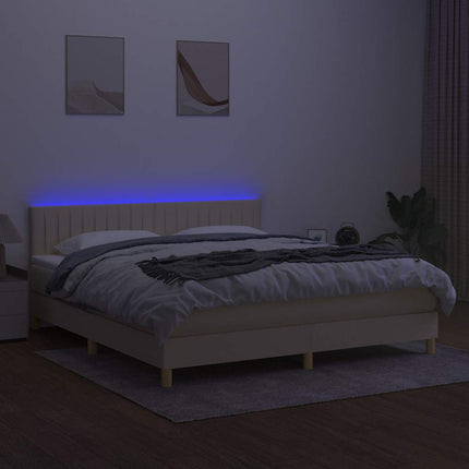 kontinentalseng med LED-lys 180x200 cm stof cremefarvet