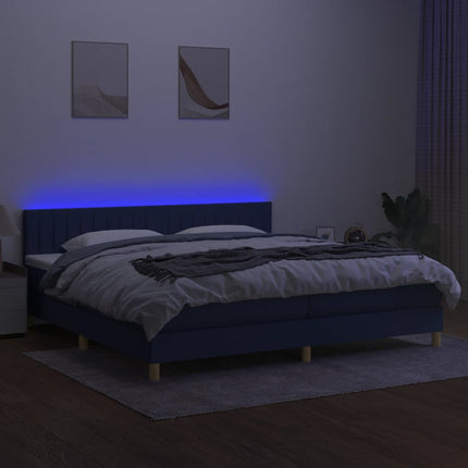 kontinentalseng med LED-lys 200x200 cm stof blå