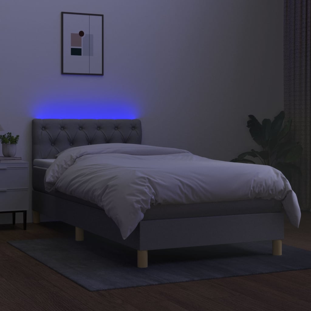 kontinentalseng med LED-lys 80x200 cm stof lysegrå