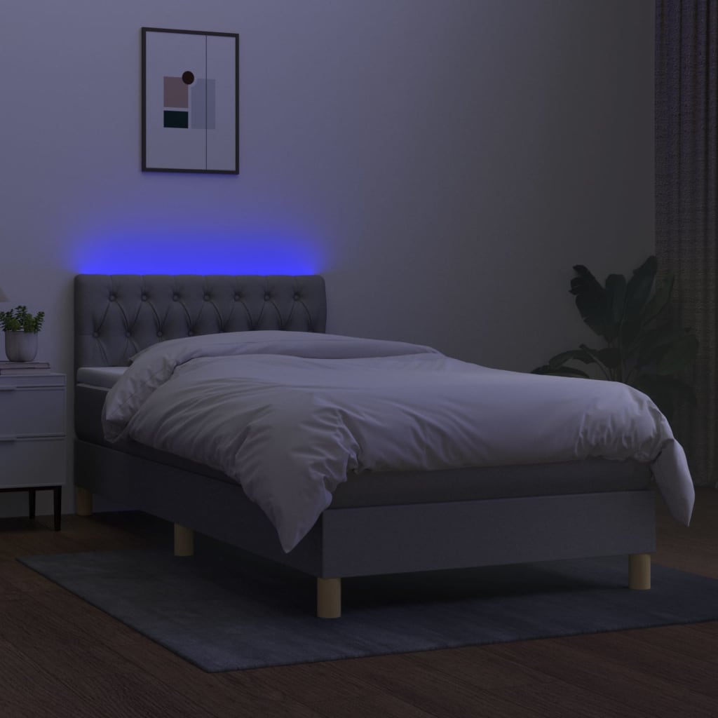 kontinentalseng med LED-lys 90x190 cm stof lysegrå