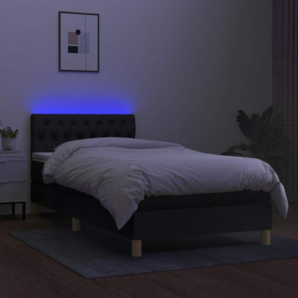 kontinentalseng med LED-lys 90x190 cm stof sort