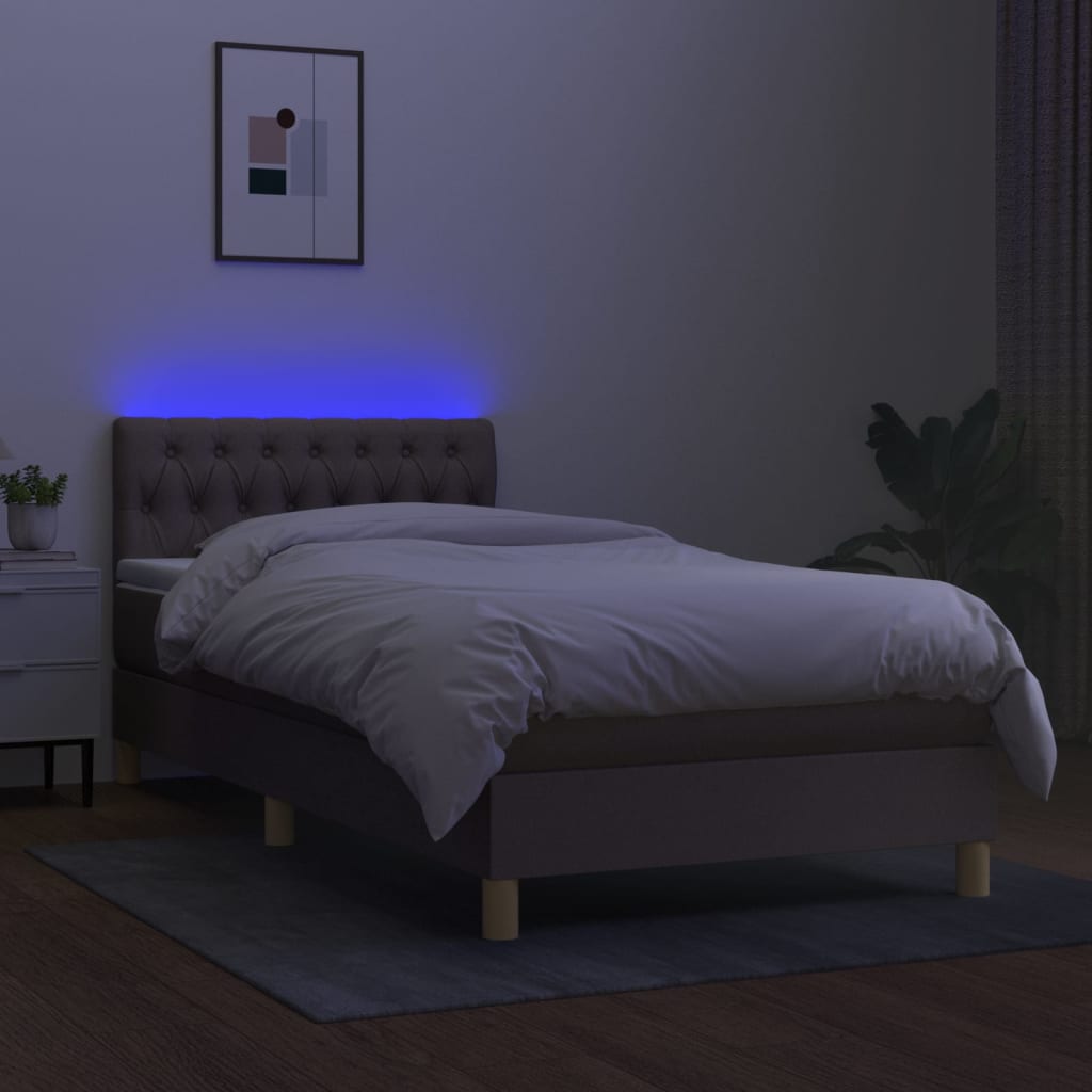 kontinentalseng med LED-lys 90x200 cm stof gråbrun