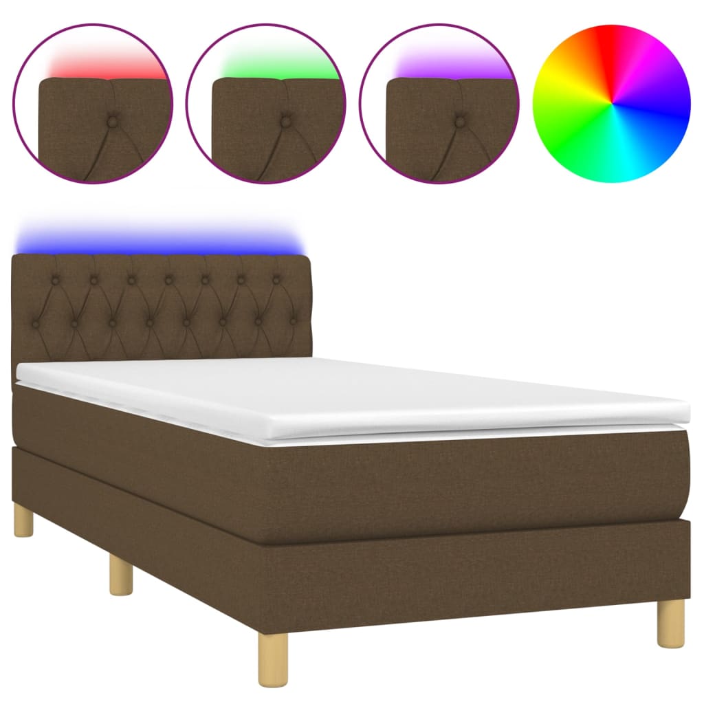 kontinentalseng med LED-lys 100x200 cm stof mørkebrun