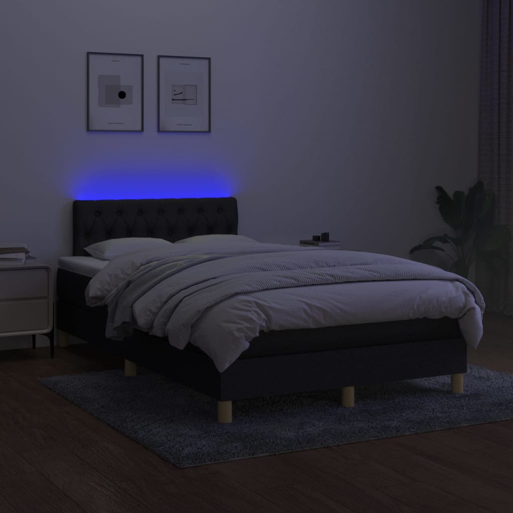 kontinentalseng med LED-lys 120x200 cm stof sort