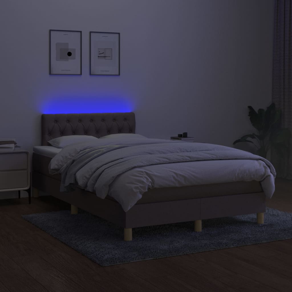 kontinentalseng med LED-lys 120x200 cm stof gråbrun
