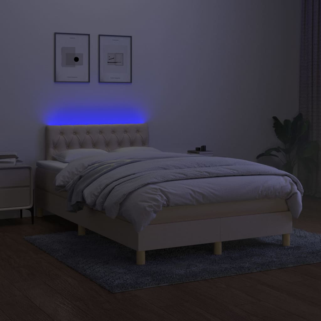 kontinentalseng med LED-lys 120x200 cm stof cremefarvet