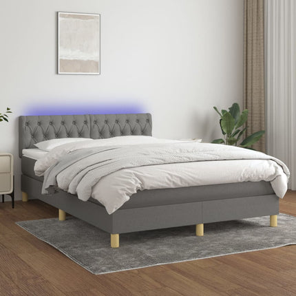 kontinentalseng med LED-lys 140x190 cm stof mørkegrå