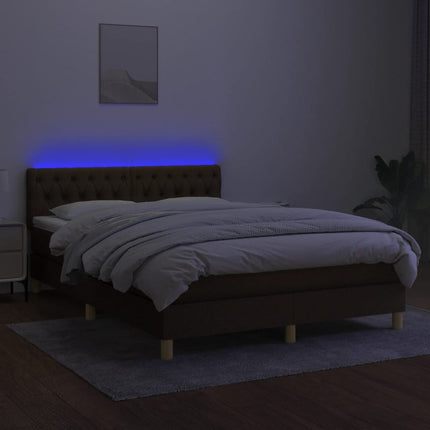 kontinentalseng med LED-lys 140x190 cm stof mørkebrun