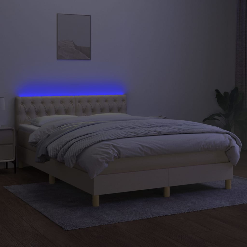kontinentalseng med LED-lys 140x190 cm stof cremefarvet