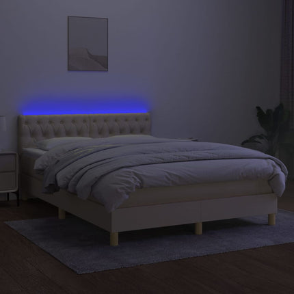 kontinentalseng med LED-lys 140x190 cm stof cremefarvet