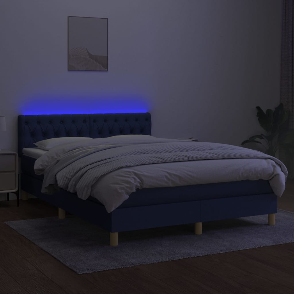 kontinentalseng med LED-lys 140x190 cm stof blå