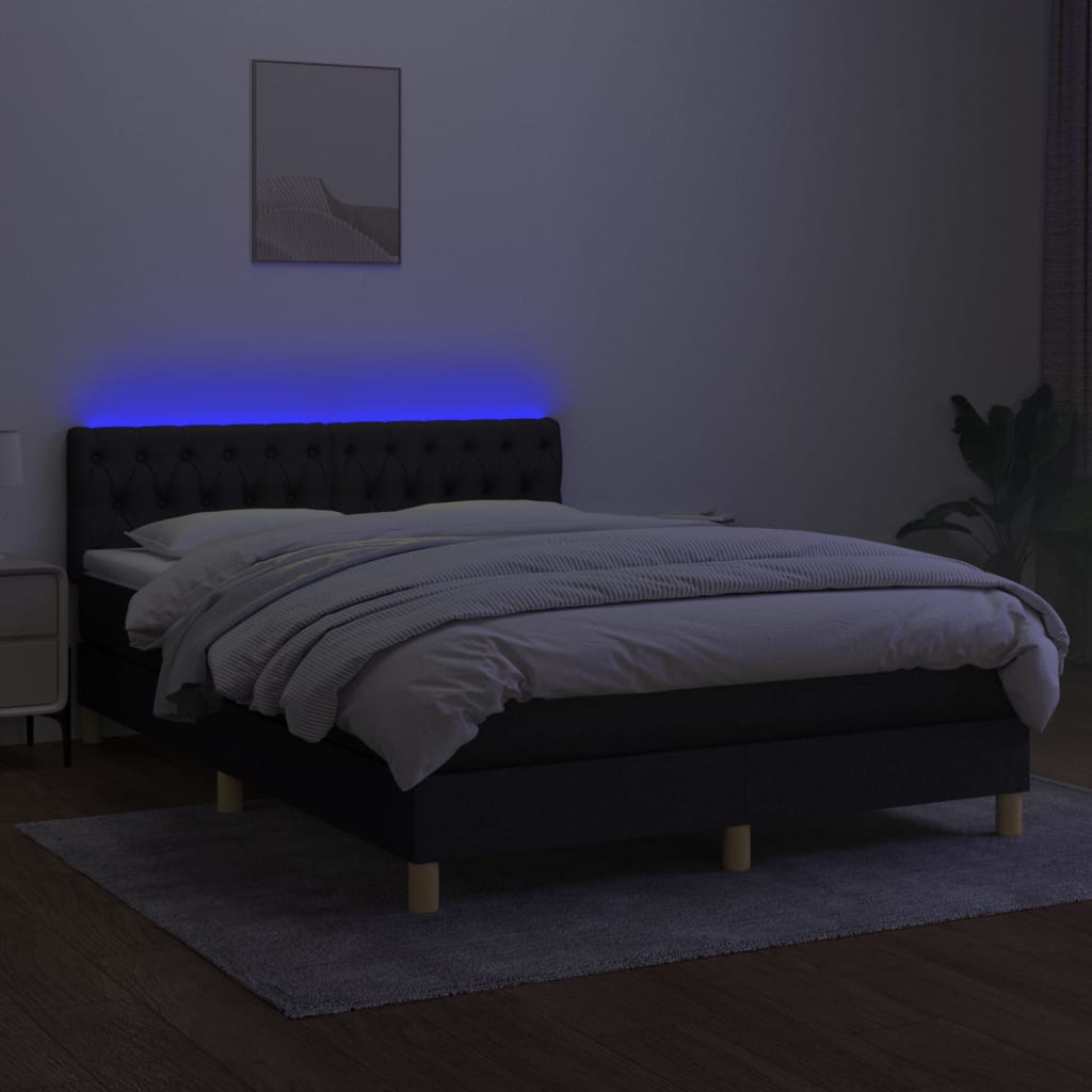 kontinentalseng med LED-lys 140x200 cm stof sort