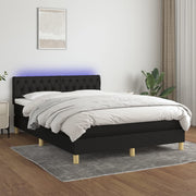 kontinentalseng med LED-lys 140x200 cm stof sort