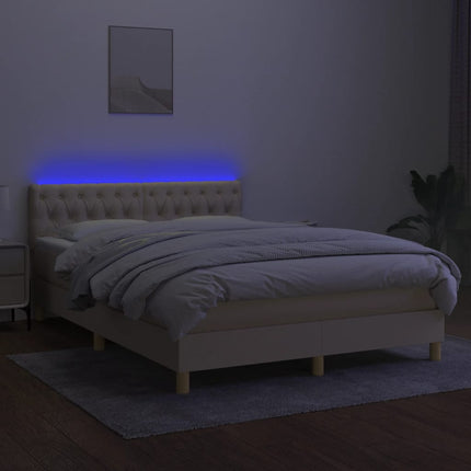 kontinentalseng med LED-lys 140x200 cm stof cremefarvet
