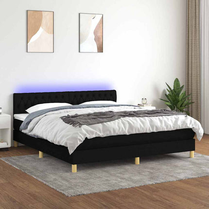 kontinentalseng med LED-lys 160x200 cm stof sort