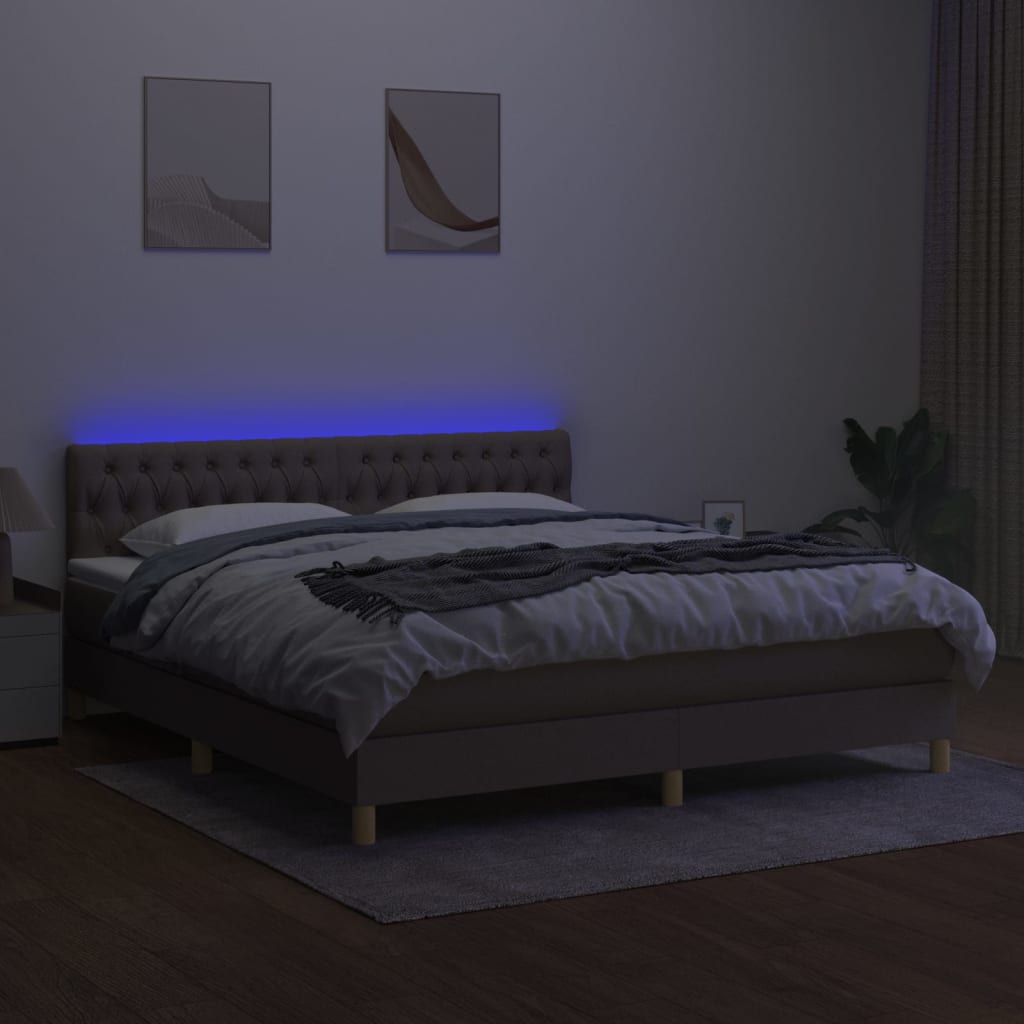 kontinentalseng med LED-lys 180x200 cm stof gråbrun