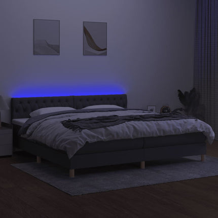 kontinentalseng med LED-lys 200x200 cm stof mørkegrå