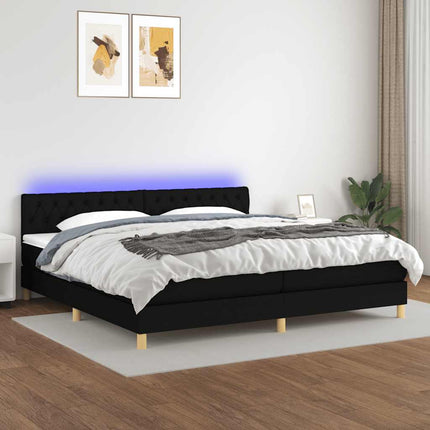 kontinentalseng med LED-lys 200x200 cm stof sort