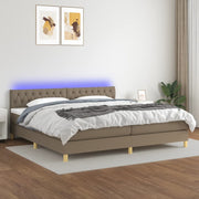 kontinentalseng med LED-lys 200x200 cm stof gråbrun