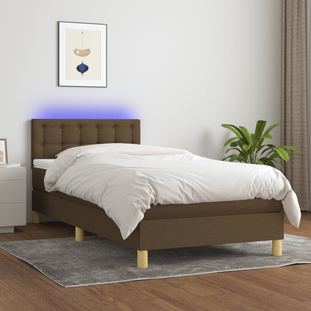 kontinentalseng med LED-lys 100x200 cm stof mørkebrun