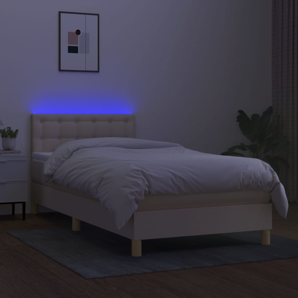 kontinentalseng med LED-lys 100x200 cm stof cremefarvet