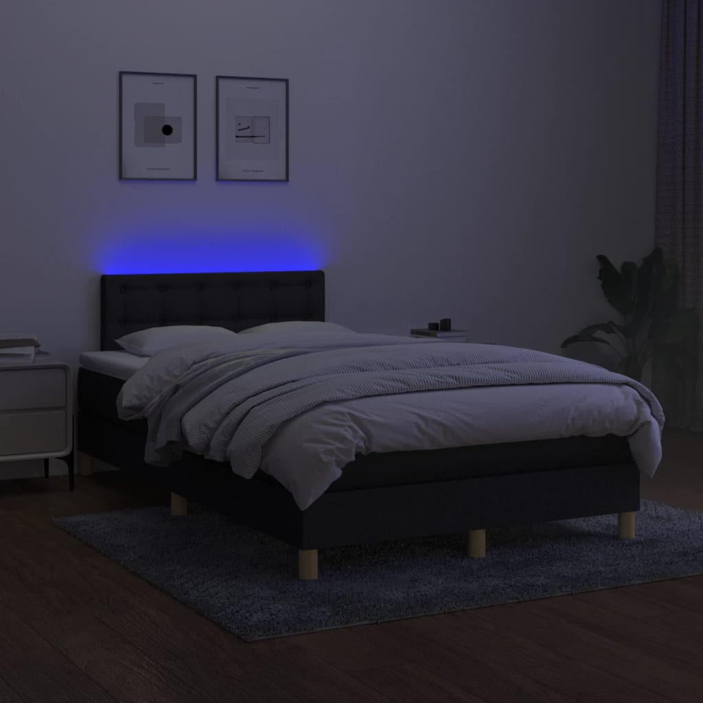 kontinentalseng med LED-lys 120x200 cm stof sort