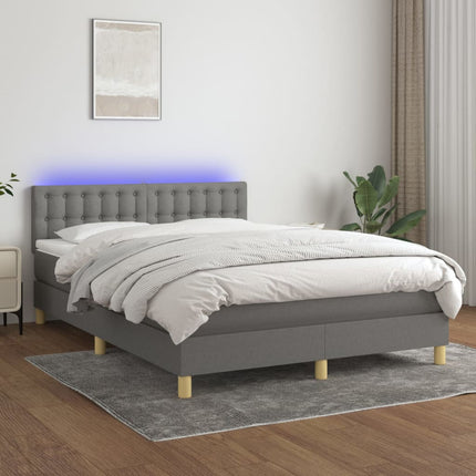 kontinentalseng med LED-lys 140x190 cm stof mørkegrå