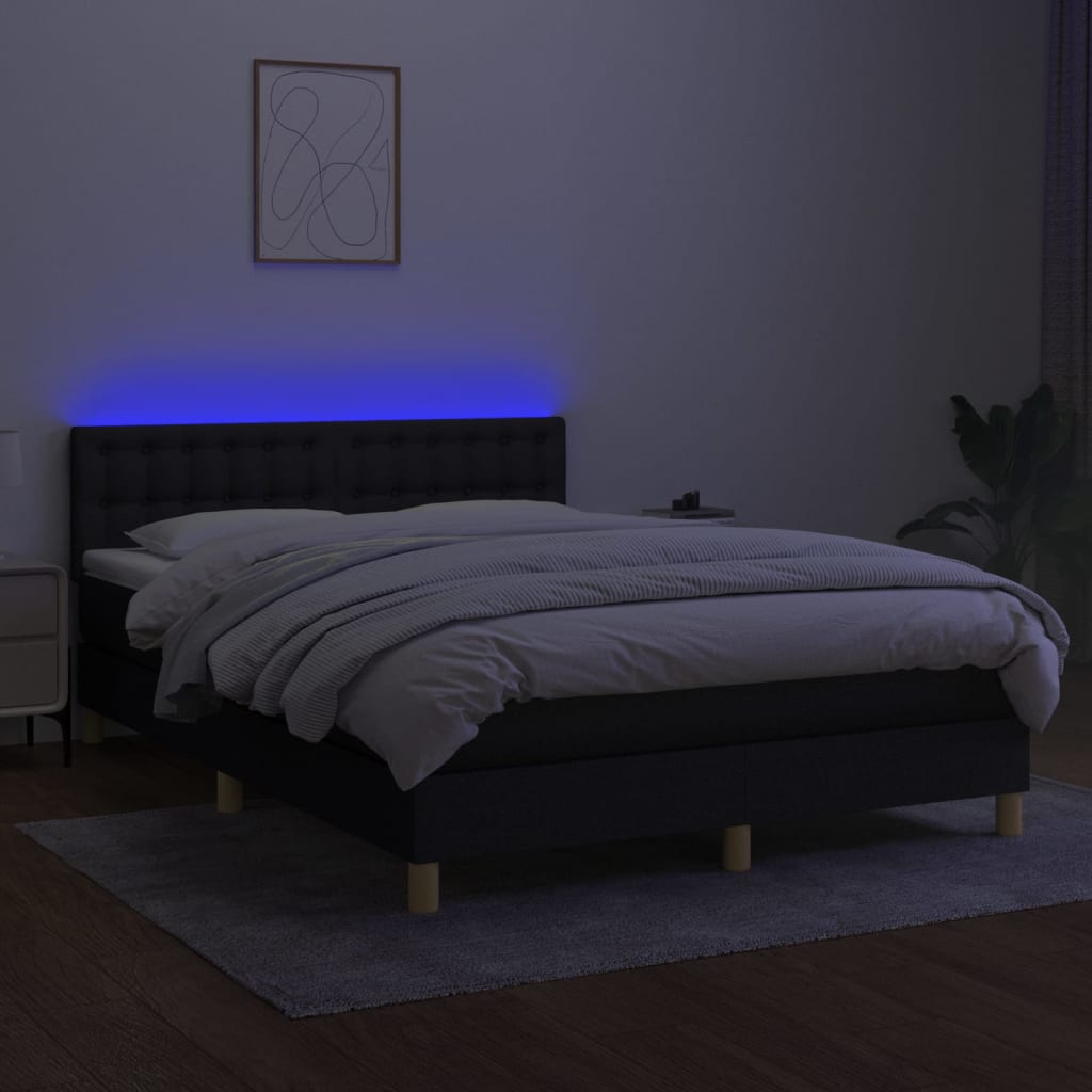 kontinentalseng med LED-lys 140x200 cm stof sort