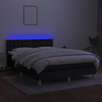 kontinentalseng med LED-lys 140x200 cm stof sort
