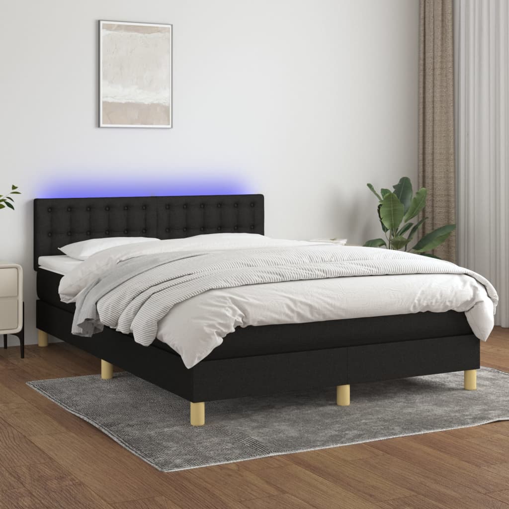 kontinentalseng med LED-lys 140x200 cm stof sort