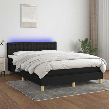 kontinentalseng med LED-lys 140x200 cm stof sort