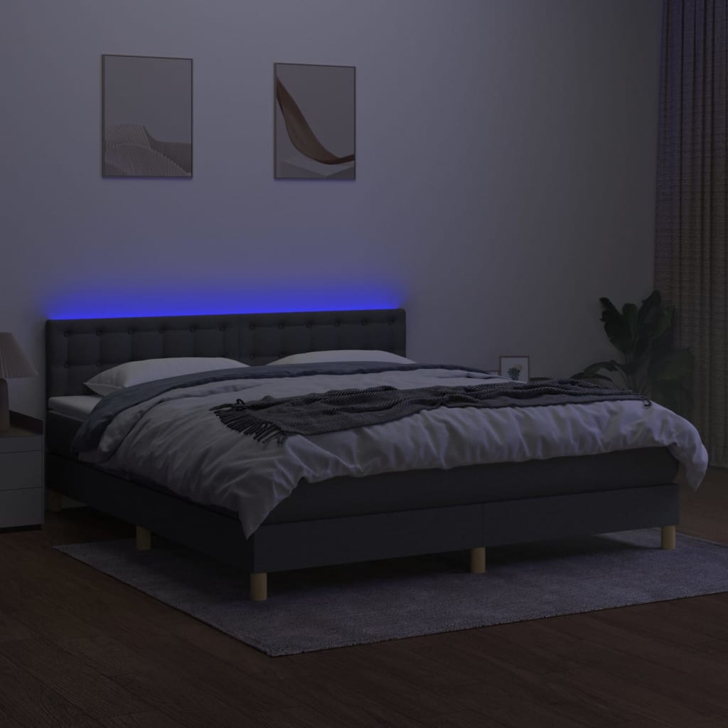 kontinentalseng med LED-lys 160x200 cm stof mørkegrå