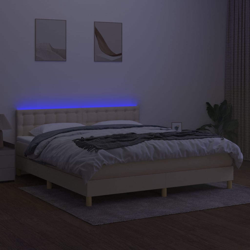 kontinentalseng med LED-lys 160x200 cm stof cremefarvet