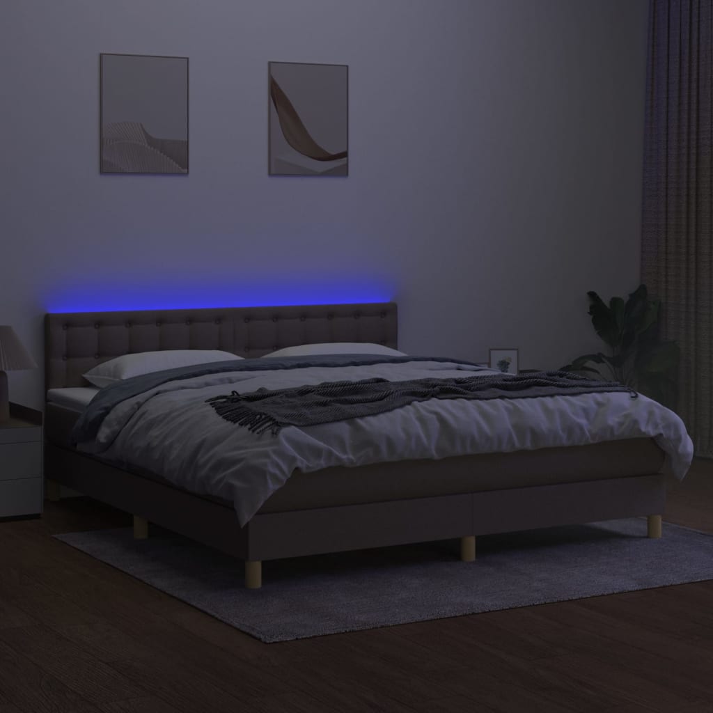kontinentalseng med LED-lys 180x200 cm stof gråbrun