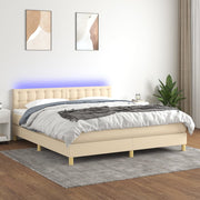 kontinentalseng med LED-lys 180x200 cm stof cremefarvet