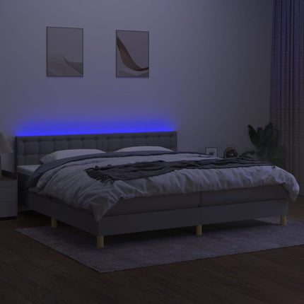kontinentalseng med LED-lys 200x200 cm stof lysegrå