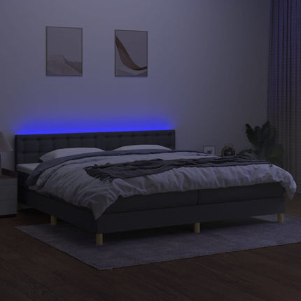 kontinentalseng med LED-lys 200x200 cm stof mørkegrå