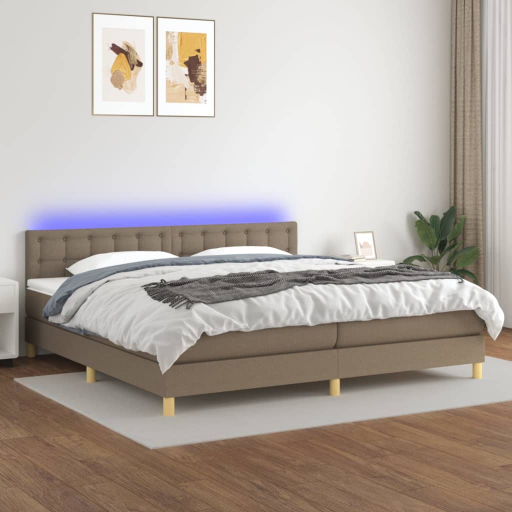 kontinentalseng med LED-lys 200x200 cm stof gråbrun