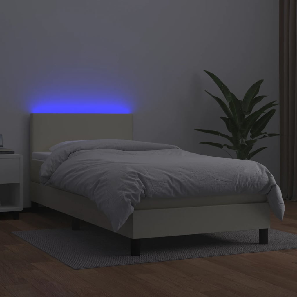 kontinentalseng med LED-lys 80x200 cm kunstlæder cremefarvet