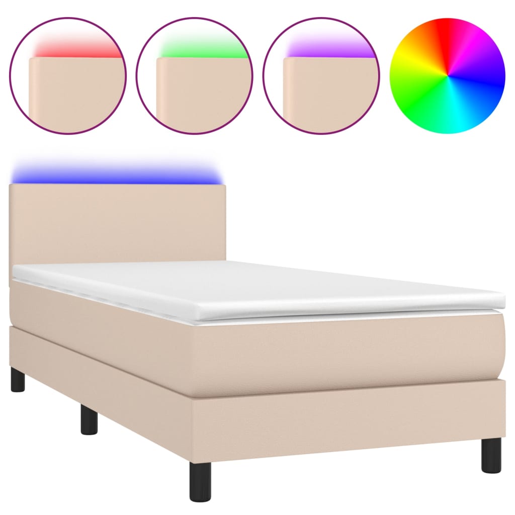 kontinentalseng med LED-lys 80x200 cm kunstlæder cappuccino