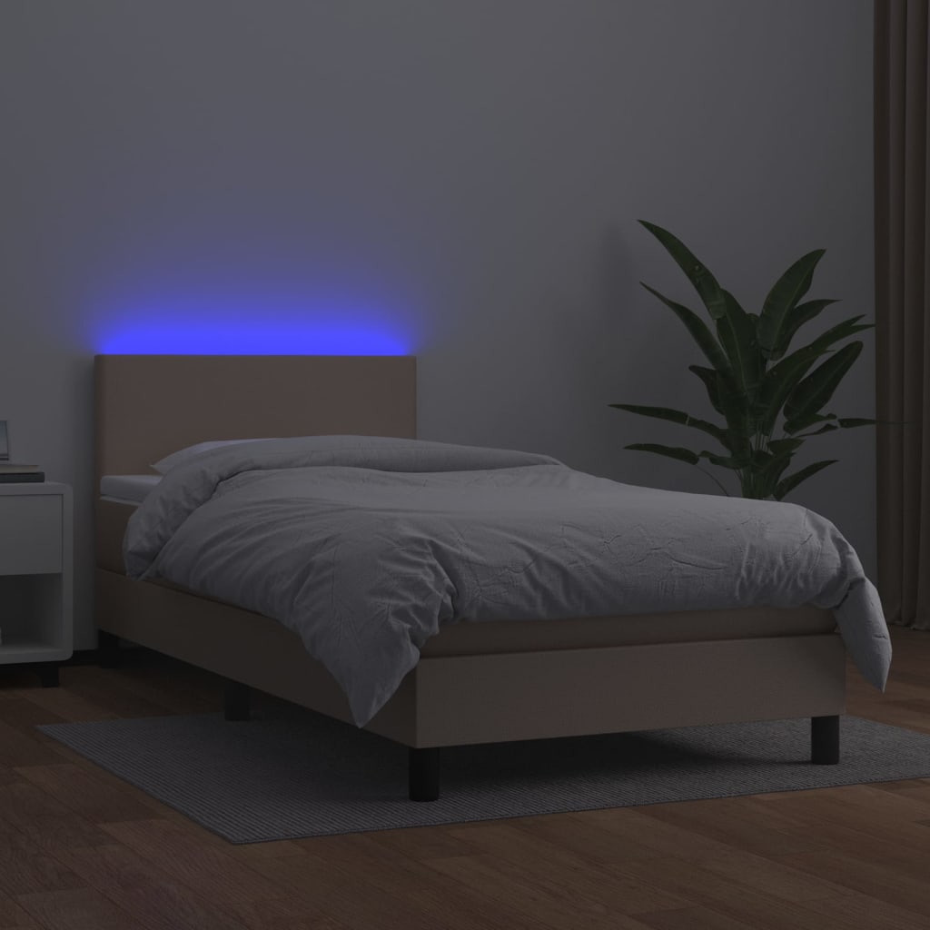 kontinentalseng LED-lys 90x190 cm kunstlæder cappuccinofarvet