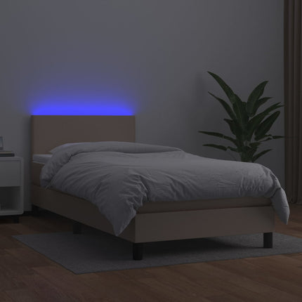 kontinentalseng LED-lys 90x190 cm kunstlæder cappuccinofarvet
