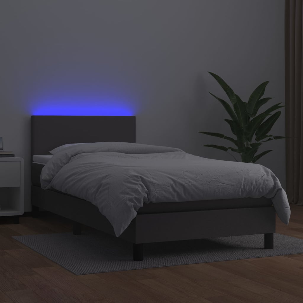 kontinentalseng med LED-lys 90x200 cm kunstlæder grå