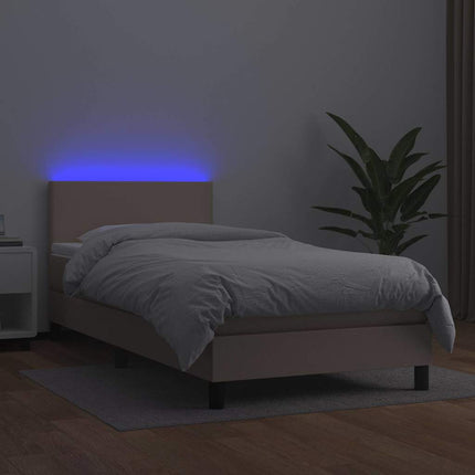 kontinentalseng LED-lys 90x200 cm kunstlæder cappuccinofarvet