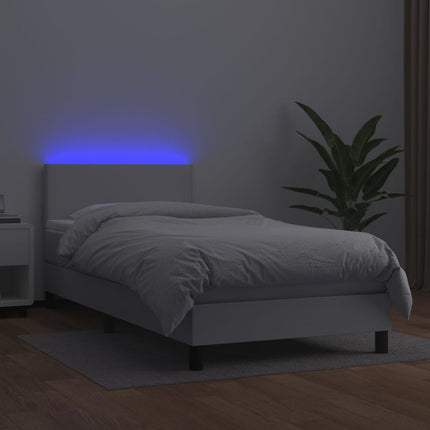 kontinentalseng med LED-lys 100x200 cm kunstlæder hvid