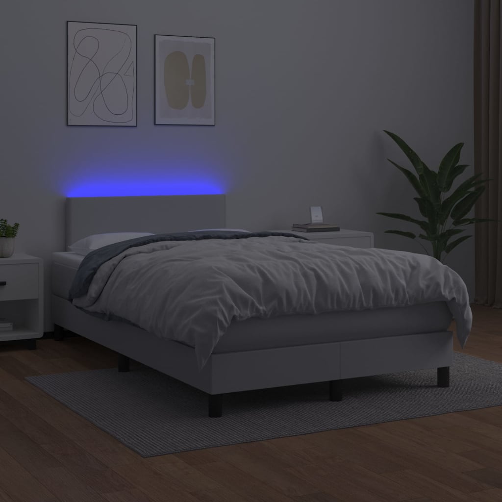 kontinentalseng med LED-lys 120x200 cm kunstlæder hvid