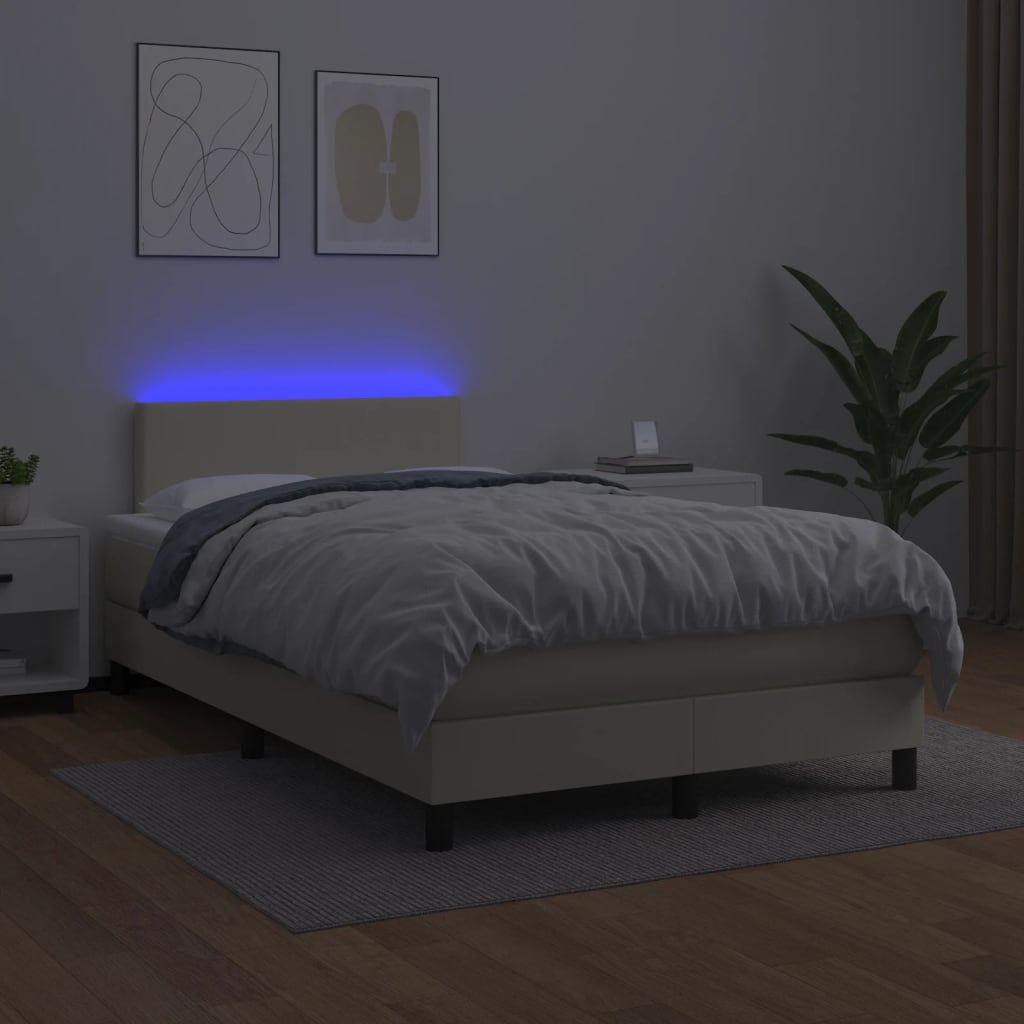 kontinentalseng med LED-lys 120x200 cm kunstlæder cremefarvet