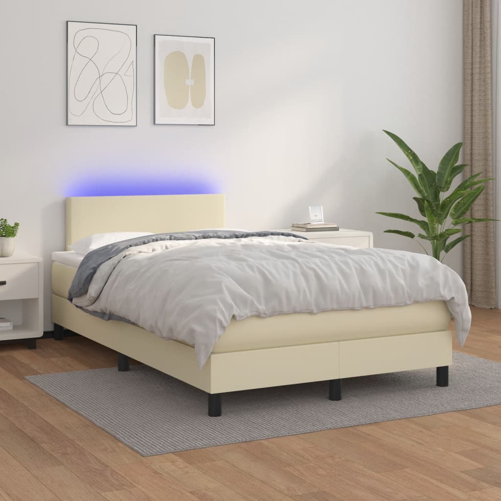 kontinentalseng med LED-lys 120x200 cm kunstlæder cremefarvet