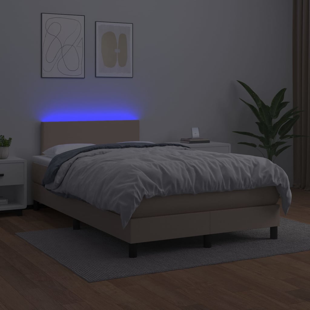 kontinentalseng med LED-lys 120x200 cm kunstlæder cappuccino