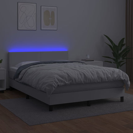 kontinentalseng med LED-lys 140x190 cm kunstlæder hvid